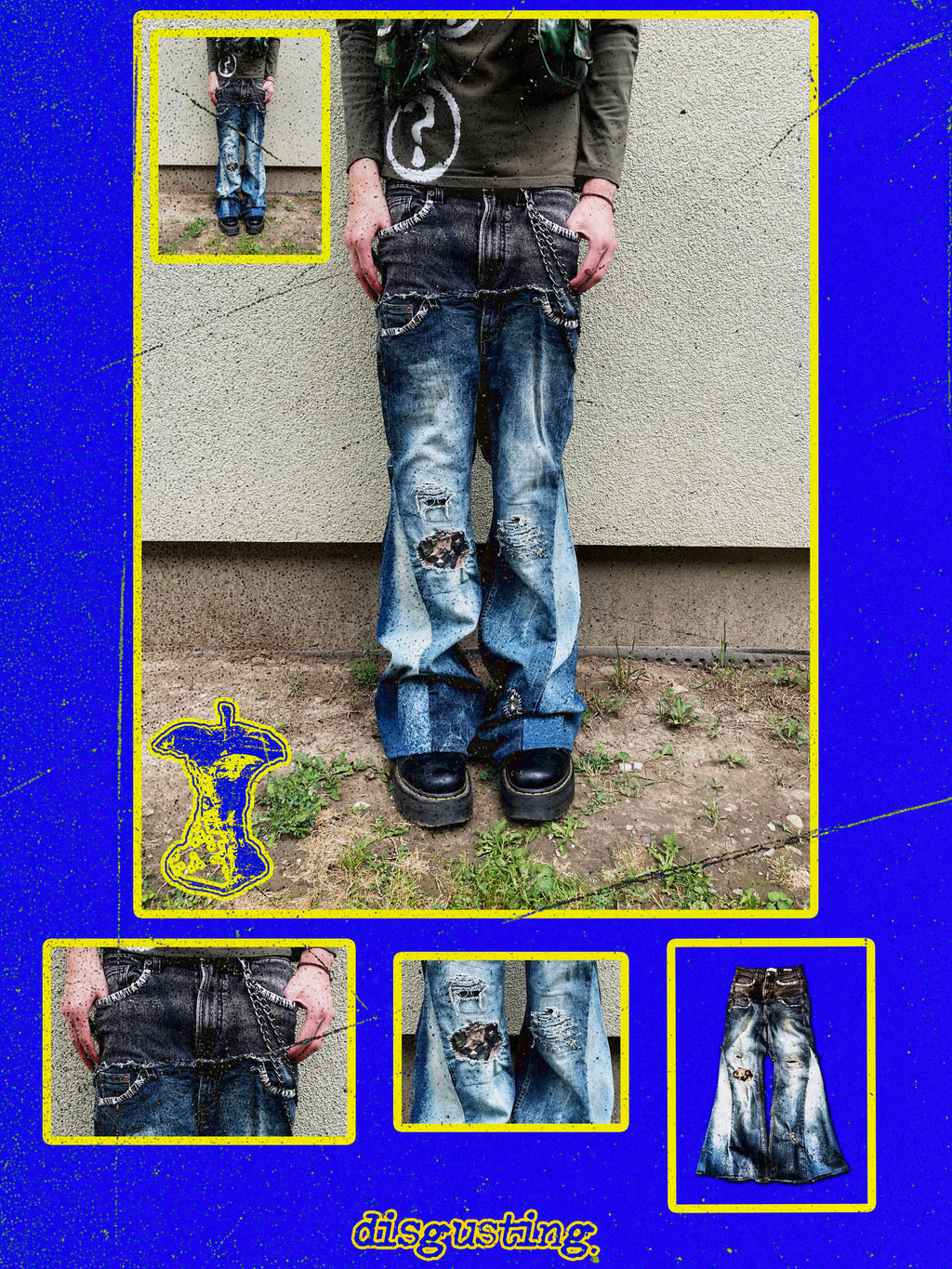 double-waisted flared jeans