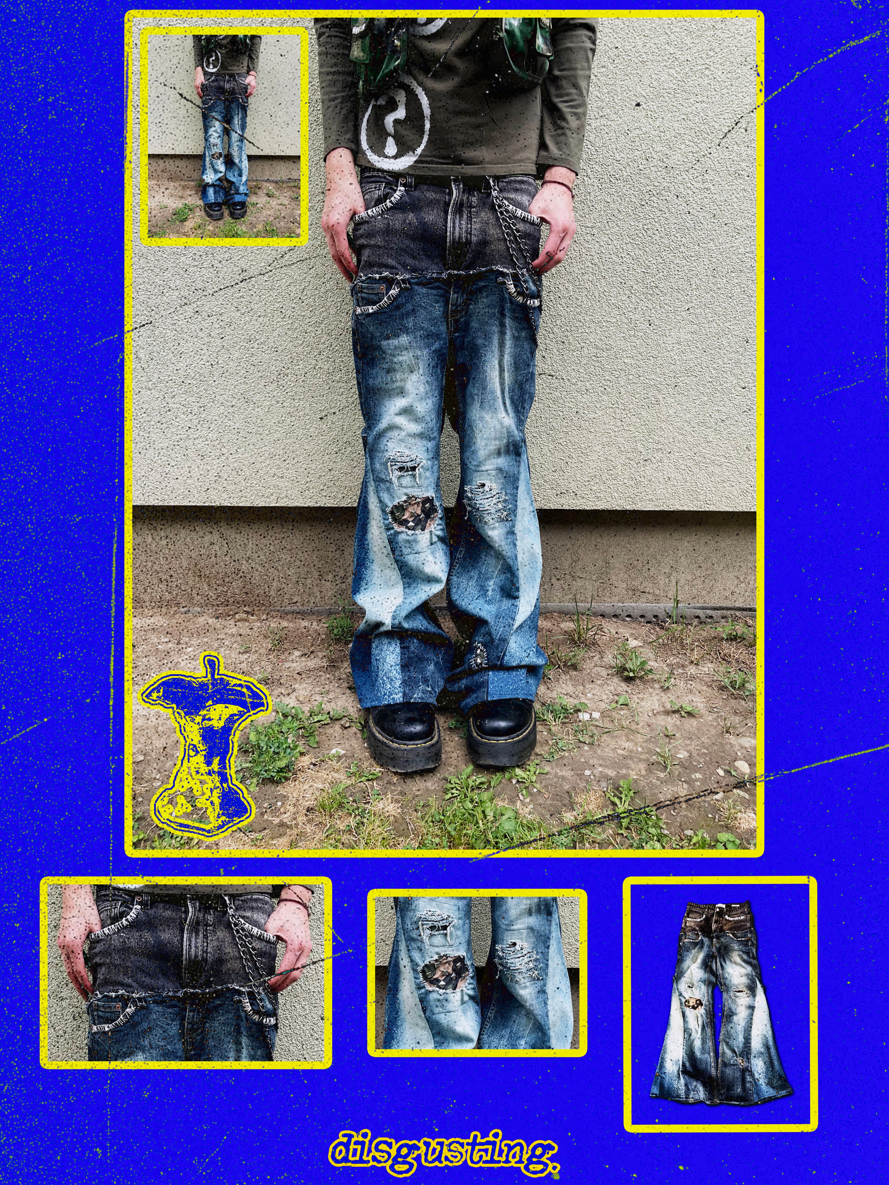 double-waisted flared jeans