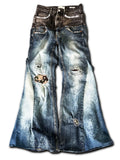 double-waisted flared jeans