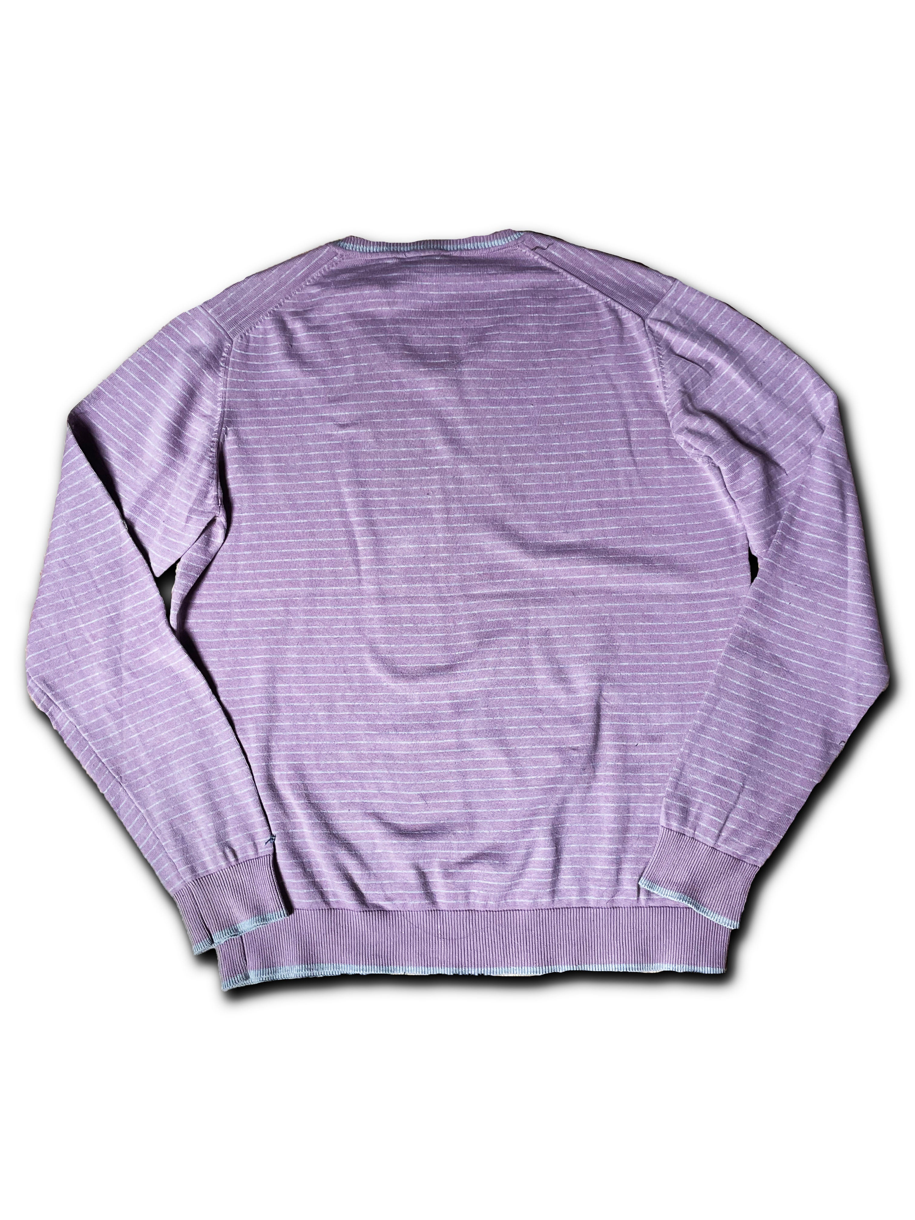 purple striped v-neck